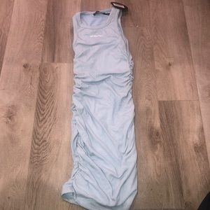 Side scrunch white fox boutique dress